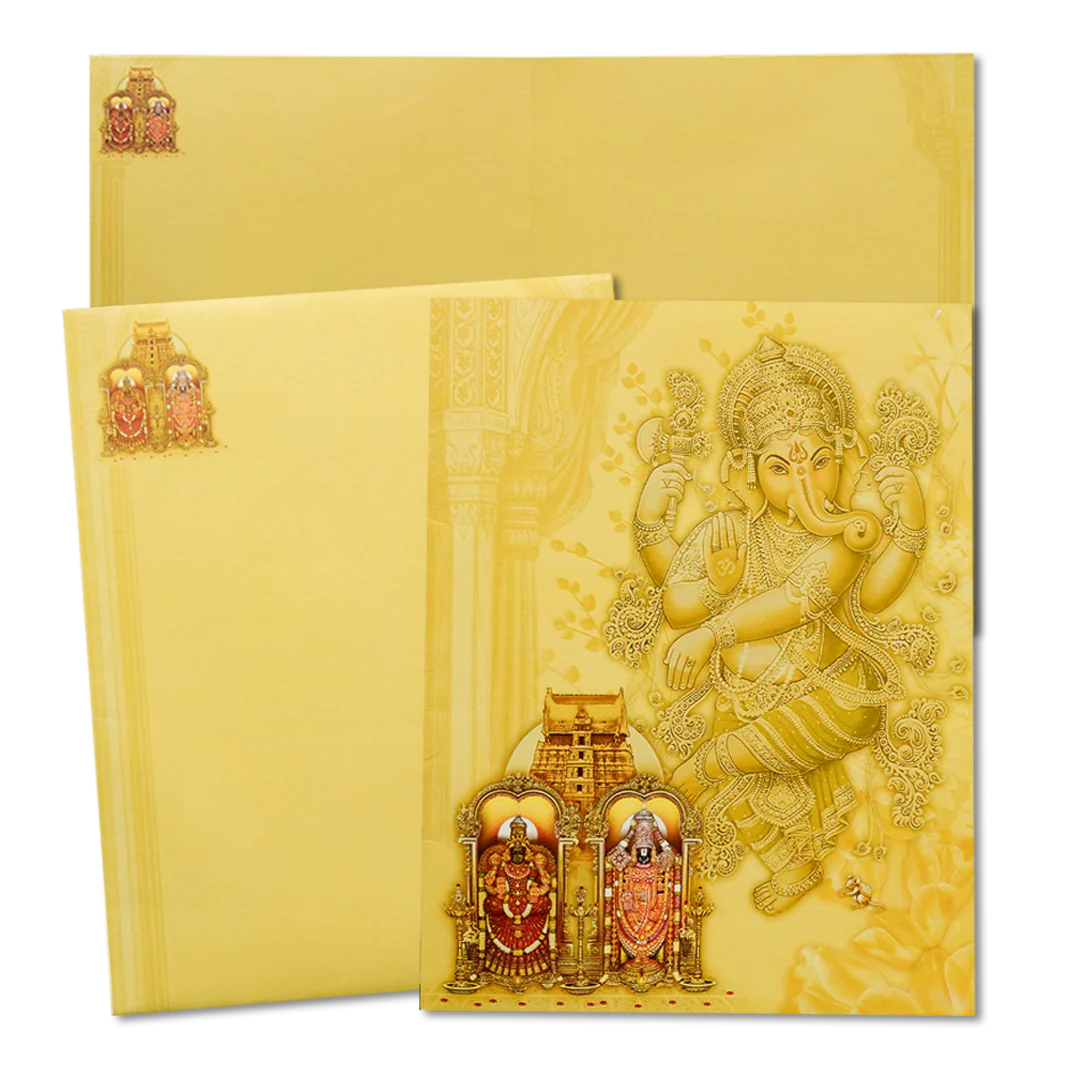 Yellow Balaji Ganesha Wedding Card-KNK3111