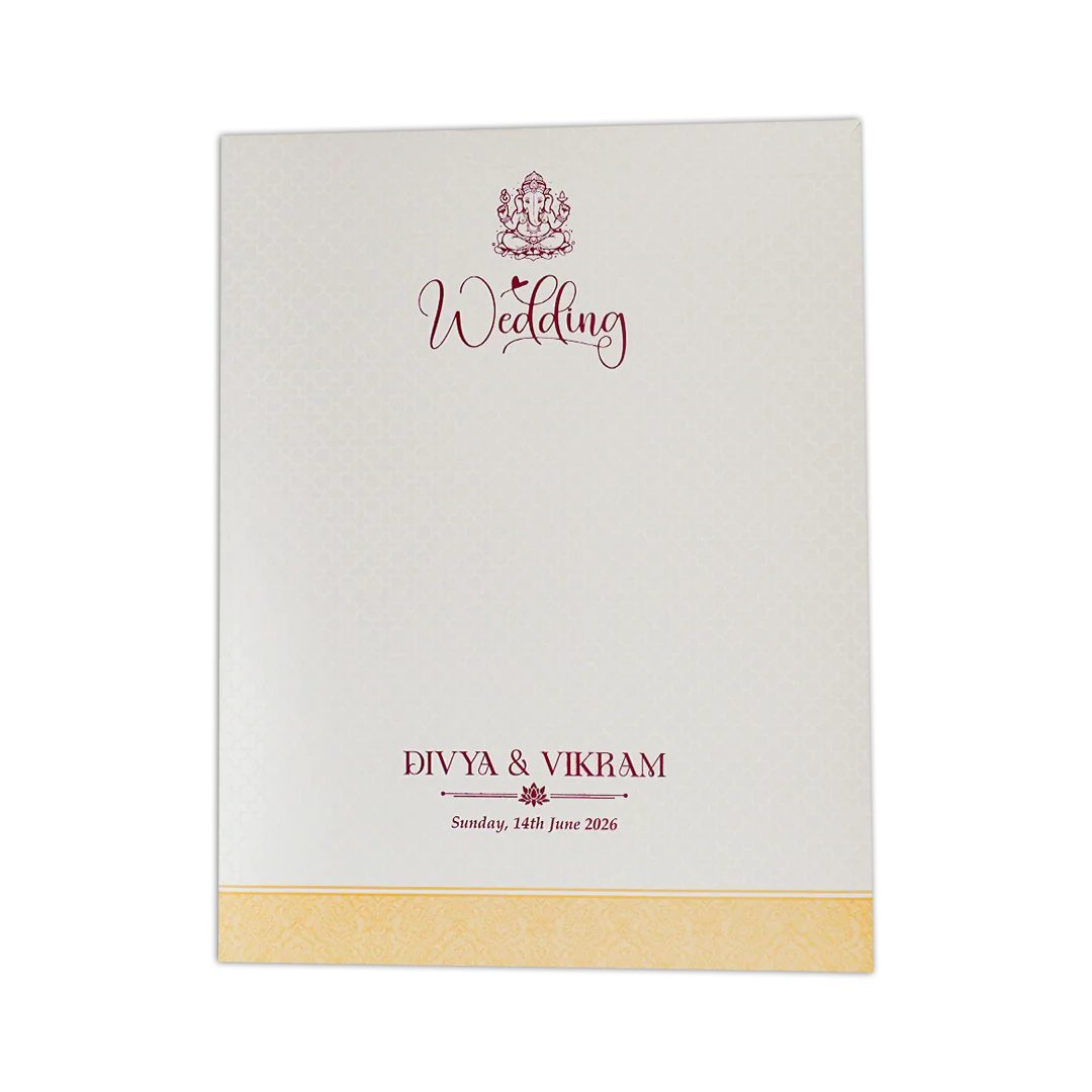 Yellow Embossed Balaji Padded Wedding Card-KNMS9310 - Image 4