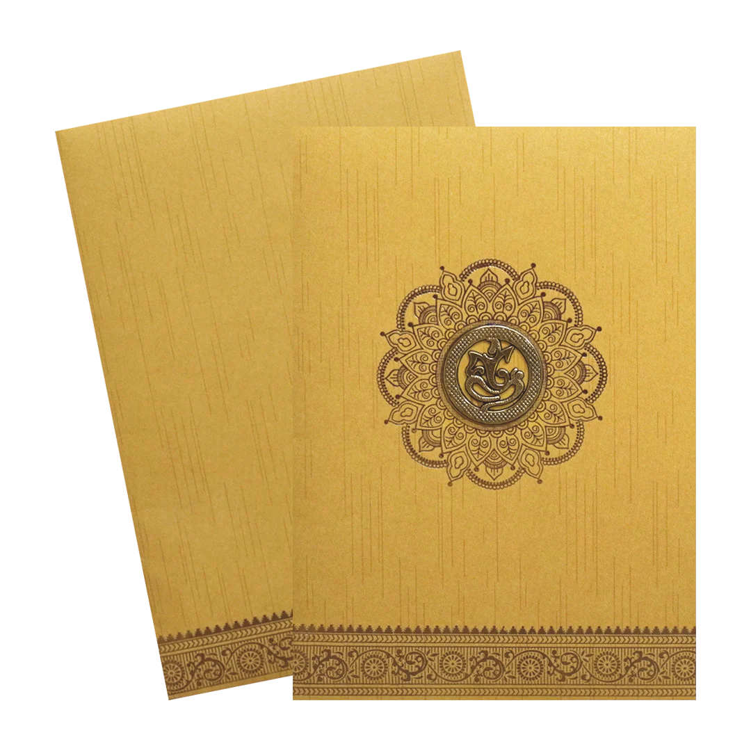 Yellow Golden Ganesha Wedding Card-KNKR026G - Image 2